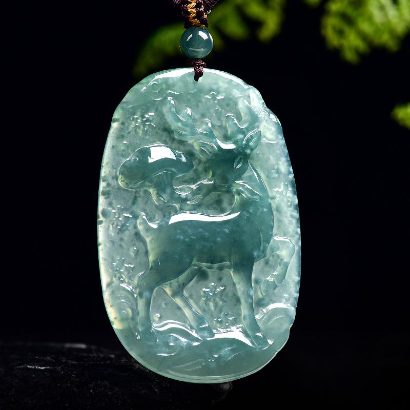 Natural A-Grade Blue Jade Deer Pendant - Auspicious Spirit Design, Unisex Jade Ware
