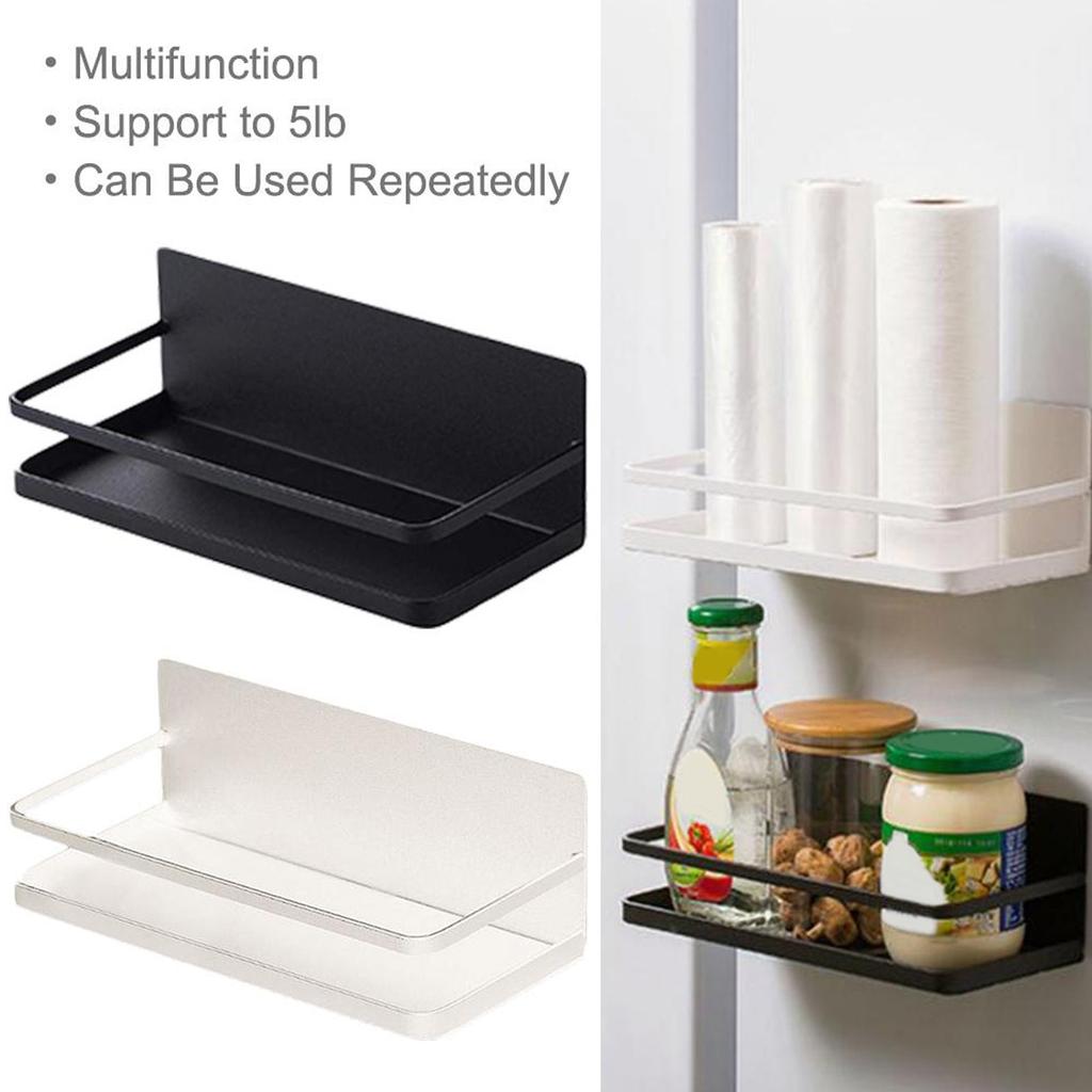 2Pcs Magnetic Spice Rack Space Saving Iron Fridge Shelf with 4 Removable Hooks for Spices Bottle Olive Oil Storage