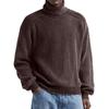 Mens Ribbed Knit Turtleneck Sweater Casual Washed Solid Color Loose Fit Pullover