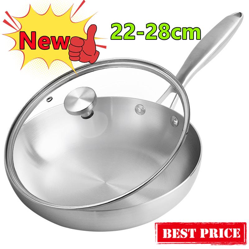New Frying Pan 304 Stainless Steel Cooking Pots for Kitchen Professional Grade Pans for Cooking Tools Pot 22cm 24cm 26cm 28cm