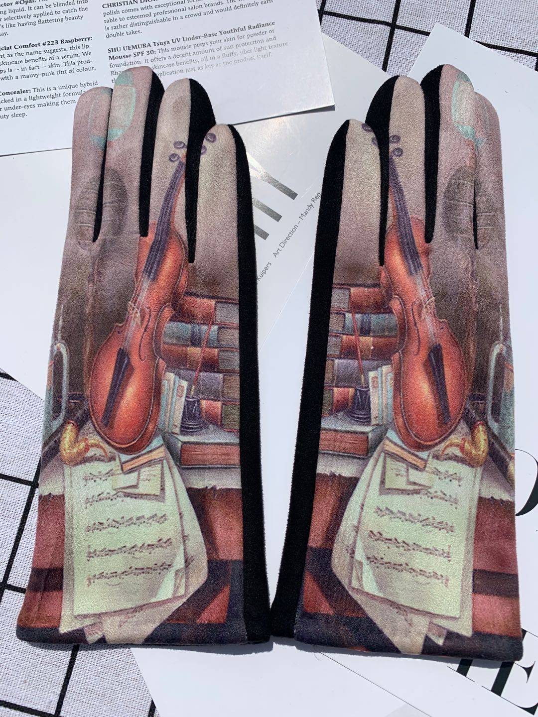 

Рукавички з олійним малюнком, тренд моди, Ab Edition, замшева спина, олійний живопис, симетричний малюнок, рукавички, рукавички One size