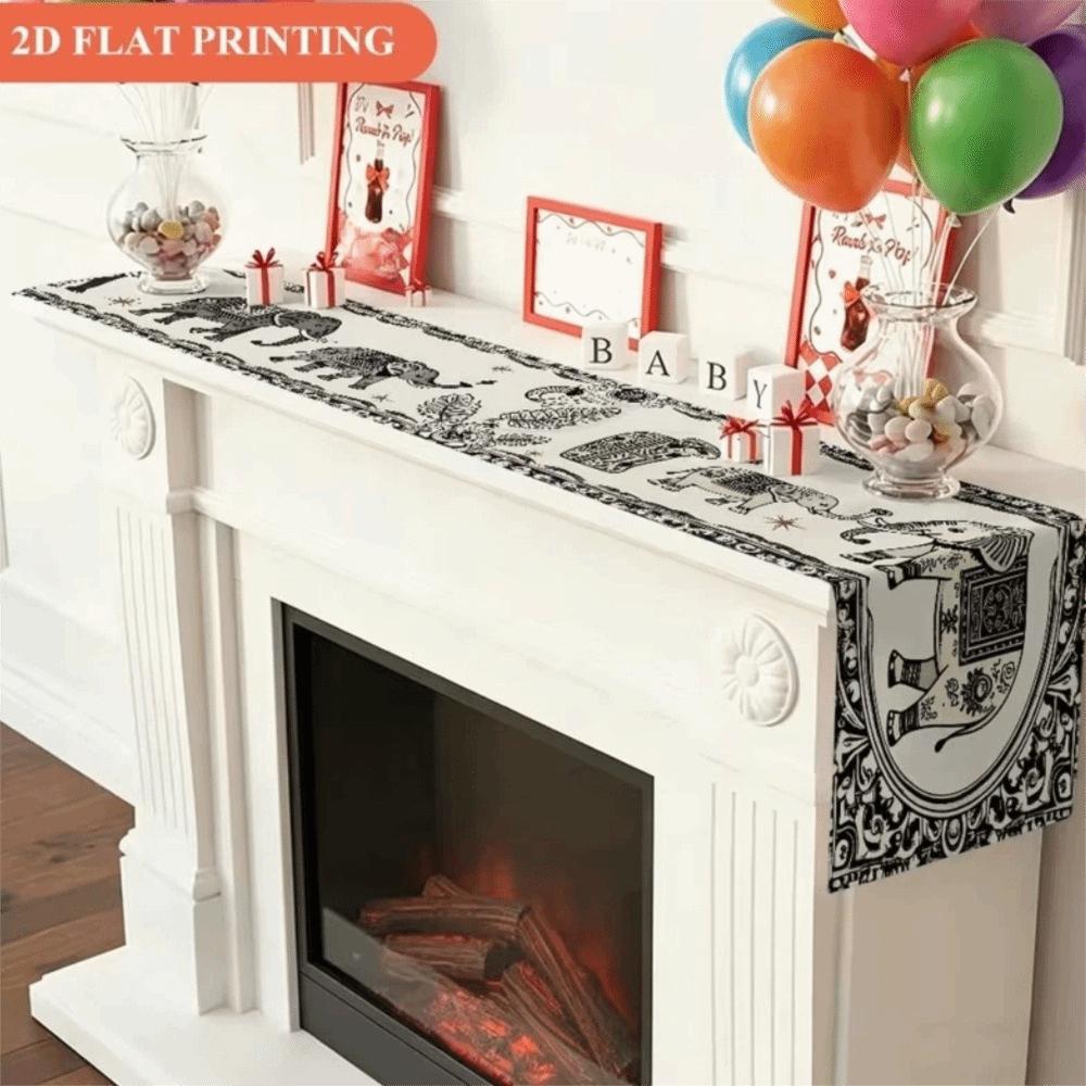 Peony Floral Dinning Table Runner Rectangular Elephant Print Table Cover Wedding Parties