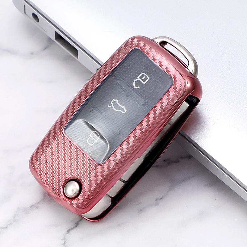 

Carbon Fiber Key Cover for Sagitar, Lamando, Santana, Bora, and Skoda - Transparent Shell