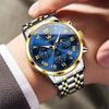 OLEVS Men's Analog Watch Blue Waterproof Stainless Steel Band Date Luminous Fashion Business Classic