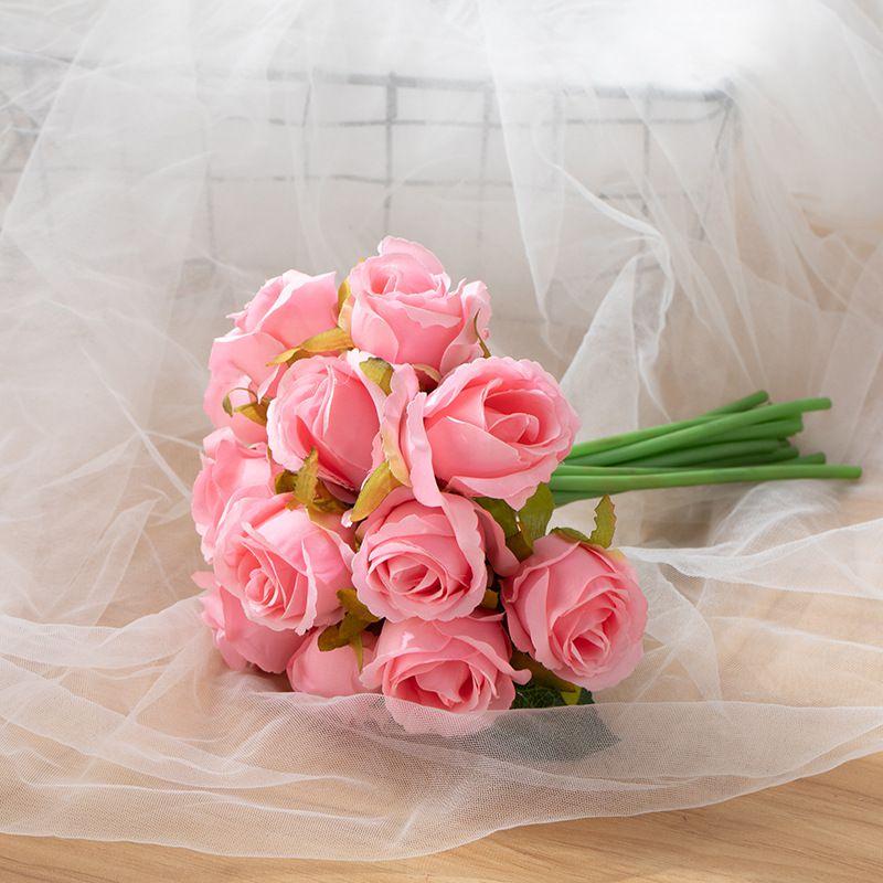 Lifelike 12 Head Artificial Flowers Rose Silk Bouquet For Bridal Weddings And Events