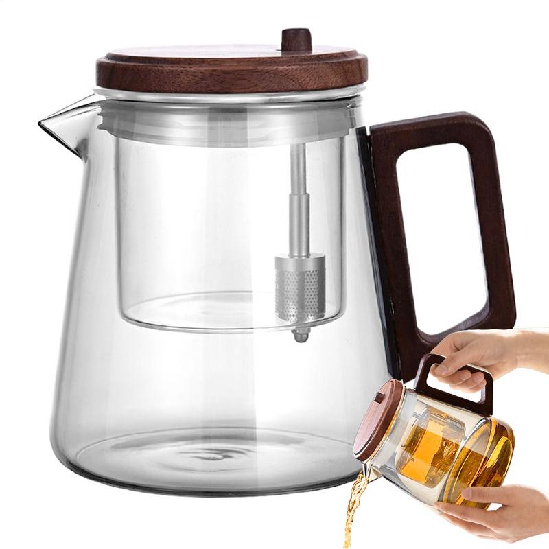 Heat Resistant Tea Kettle Glass Teapot With Wood Handle Filter Tea Pot Inner Tank Ergonomic Comfort Maker For Home Living Room