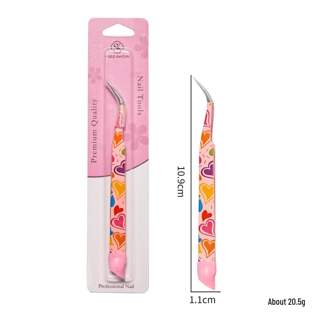 Multifunctional Double-Ended Nail Tool: Tweezers & Silicone Pressing Stick for Nail Art