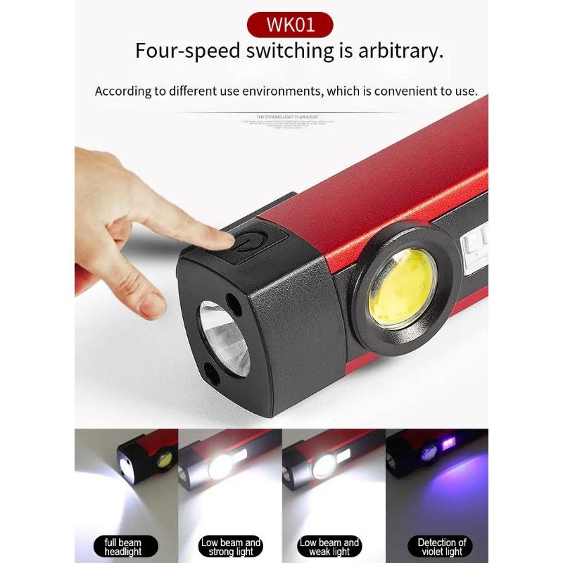 USB Rechargeable LED Flashlight with Magnet and Hook Life Waterproof With Red light Power Bank Repairing Work Emergency Lantern
