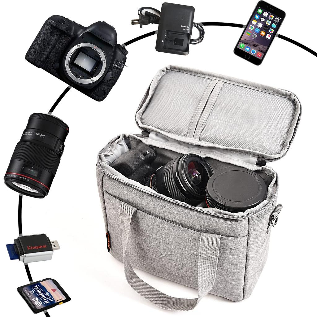 FOSOTO SLR Camera Shoulder Case for Canon EOS PowerShot Sony Nikon Coolpix and Waterproof Nylon with Rain Stylish Everyday Bag for Camera Storage Bag,