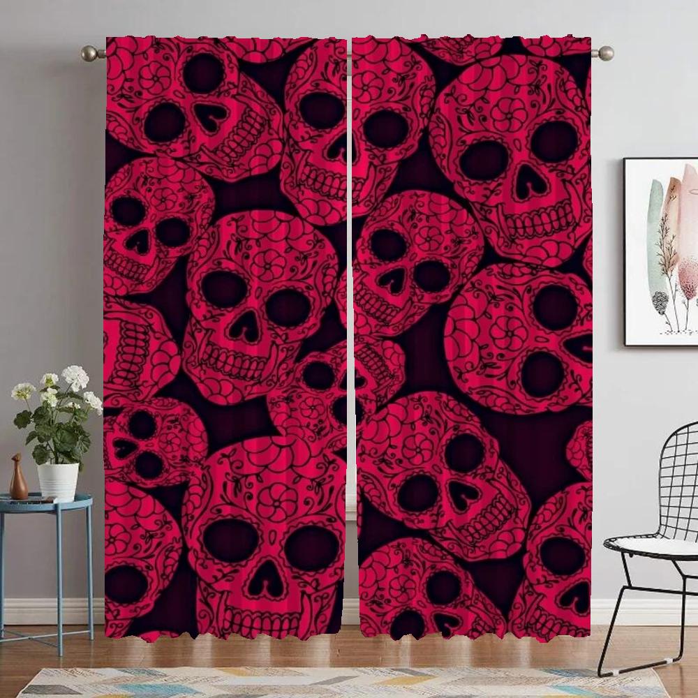 Mexico Flower Skull Anti-mosquito Curtains for Living Room Blackout Curtain for Room 2 Panel Halloween Decoration Partition Home