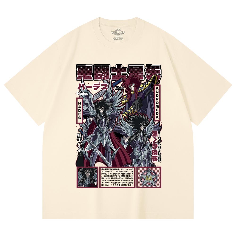 

230 Gsm 100% Cotton Saint Seiya V4 Hades Print Unisex Heavy Cotton T Shirt XS абрикосовый