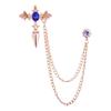 Korean Cross Rhinestone Brooch for Women and Men Tassel Chain Badge Shirt Collar Pins Badge Fashion Jewelry Accessory
