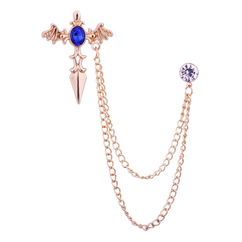 Korean Cross Rhinestone Brooch for Women and Men Tassel Chain Badge Shirt Collar Pins Badge Fashion Jewelry Accessory