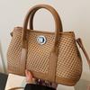 Contrasting Color Splicing Woven Handbag Women's Summer New Retro Messenger Bag Niche Design Bucket Bag