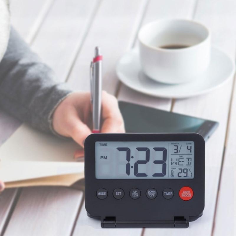 Elektronischer Schreibtischwecker mit Temperaturanzeige und Datumsfunktion Schlummerfunktion Hintergrundbeleuchtung Batteriebetrieben Reise Faltbarer Wecker