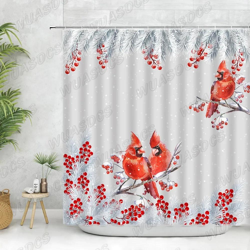 Christmas Shower Curtain Sets Vintage Red Truck Xmas Ball Pine Tree Snowman Winter New Year Gift Bathroom Decor Bath Curtains