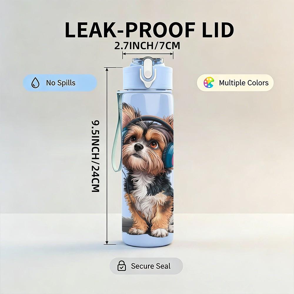 1PC Yorkshire Terrier Dog Bust Print 750ml Color Plastic Sports Water Bottle Leakproof Flip Straw Lid For Sports Office Home Use