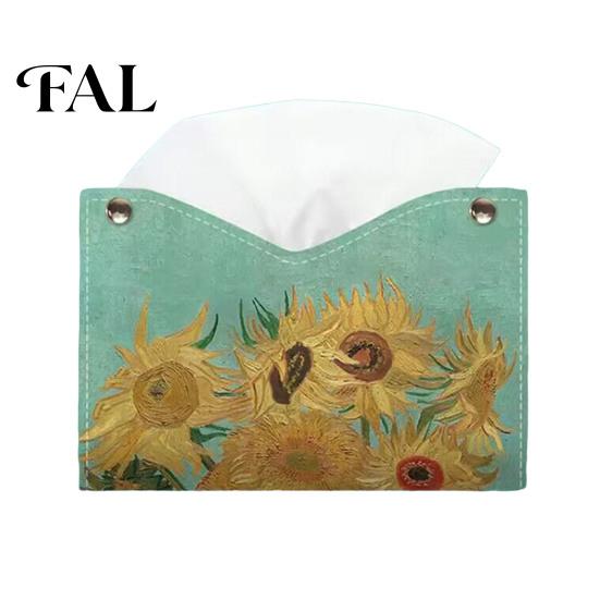 Accessorio per fazzoletti per la casa moderna, Copri scatola in pelle PU con motivo Rosa Selvatica/Girasole, Organizer pieghevole da scrivania, Portatovaglioli Multiuso