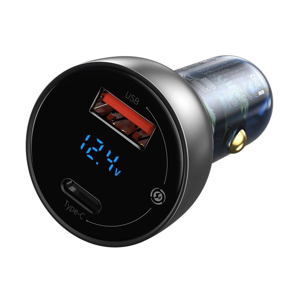 USBC 65W Quick Charge USB Car Charger LCD Screen Transparent