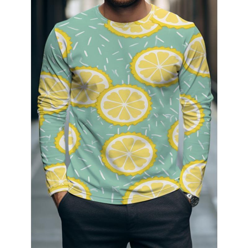 This Long-sleeved Top Features a Lemon Slice On a Light Blue Background, Offering a Fresh and Lively Look