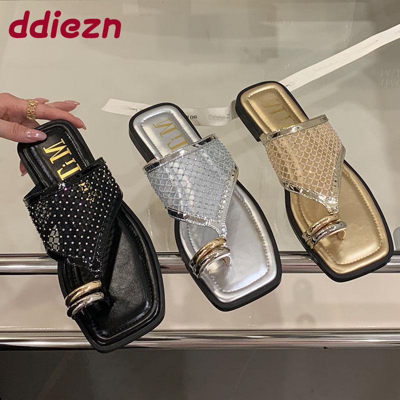 Fashion Fashion Metal Ladies Flats Slippers Sandals Shoes New In Summer Beach Slides Women Flats Slippers Shoes Female Flip flops