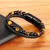 Neues Herren-Armband aus legiertem Leder, Seil, Naturstein, Doppel-Tigerauge-Stein, Vulkanstein-Perlenarmband