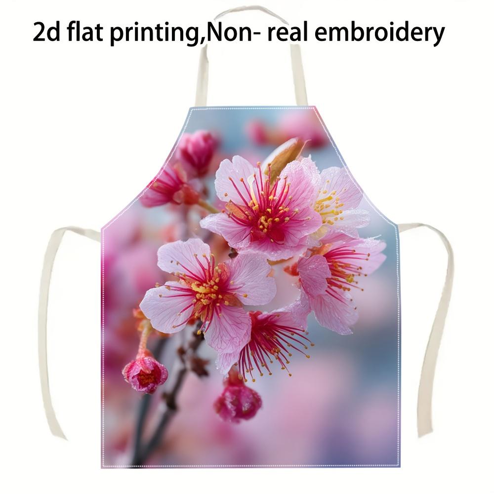 1pc Pink Cherry Blossom Flower Apron Spring Floral Design Kitchen Baking Bib 38X47cm(15X19in)