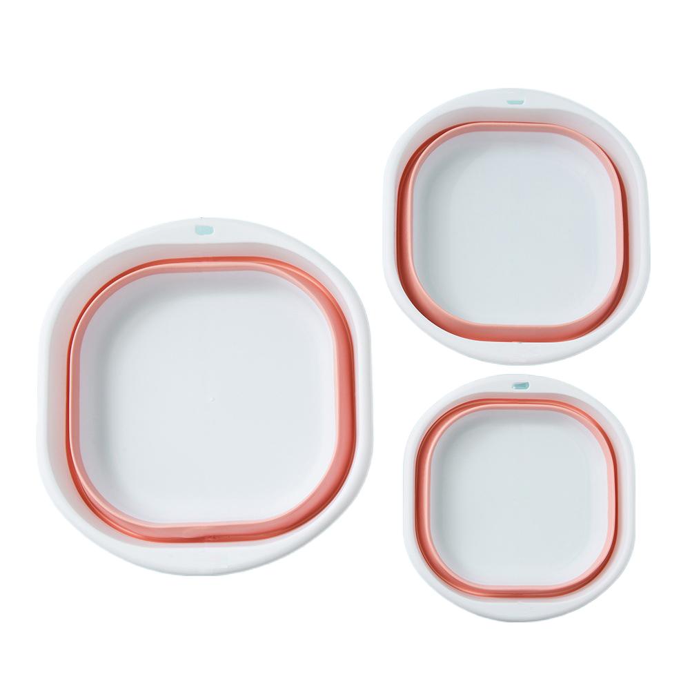 

3Pcs Hanging Hole Folding Foot Bucket Portable Compression Laundry Tub Student Dormitory розовый