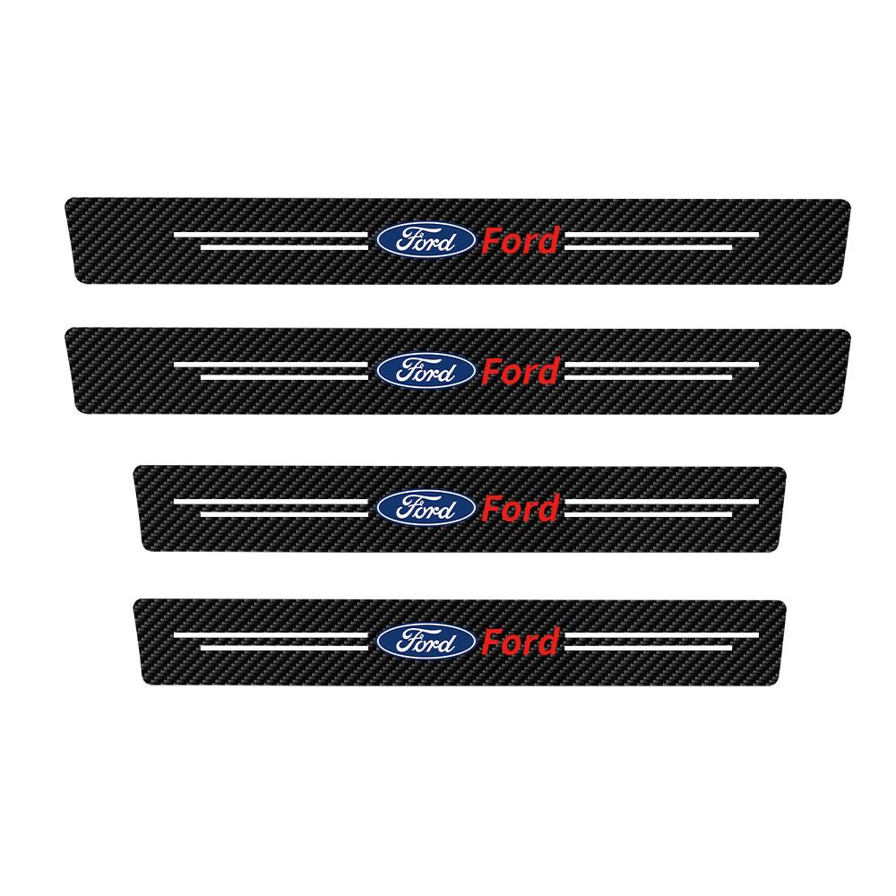 4pcs/set Carbon Fiber Leather Car Threshold Protector Door Sill Cover Sticker For Ford Fiesta Kuga Mondeo Fusion Explorer Escape