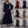 Damenkleid Herbst Winter Damen Laternenärmelkleid Gerafftes Design Hoher Schlitz Elegantes Langarm-Midikleid