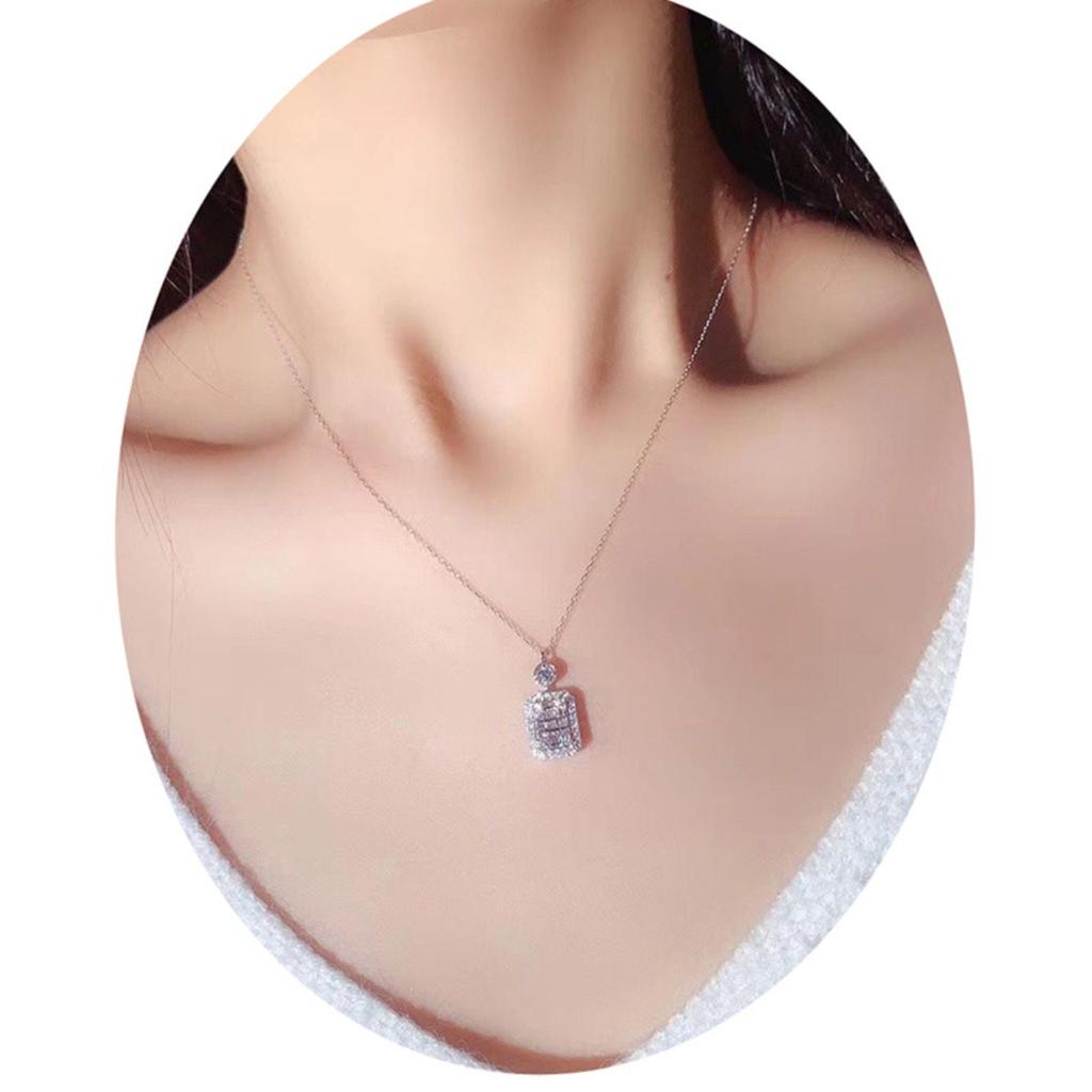 Two Tier Round and Baguette Mixed Cut Cubic Zirconia Halo Square Pendant Luxury Women Clavicle Necklace