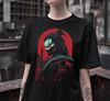 Cyberpunk Samurai Krieger T-Shirt, Neon Flux Trendige Cyber Goth Mode, Retro Ästhetik Cosplay Shirt Leuchtendes Katana Tee