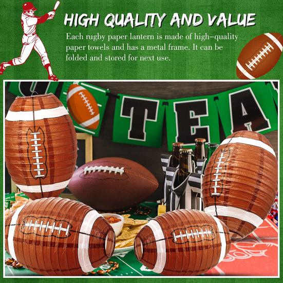Football Paper Lantern Foldable Olive Shape Contrast Color Reusable Great Fidelity Party Decor Hanging Indoor Outdoor Paper Lantern Party Supplies