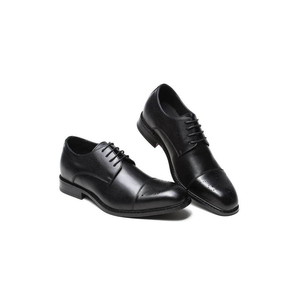 New Japanese Genuine Leather Brogue Business Formal Wear Leather Shoes Men's Height Increasing Insole Casual Oxford Square Toe Fashion Shoes