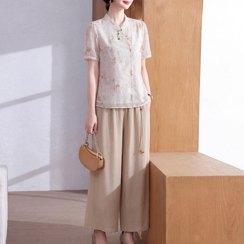 New Chinese Style Summer Outfit for Middle-Aged Women XL