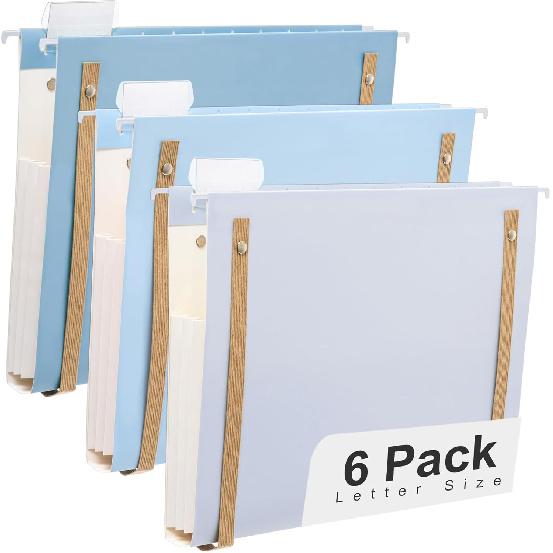Y YOMA 6 Pack Extra Capacity Hanging File Folders with Handle Letter Size Accordion Decorative Reinforced File Folder Cute Colored Expandable Letter Size - 6 Pack