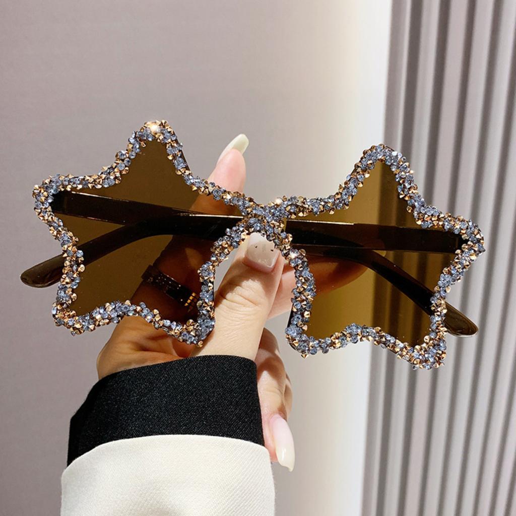 Five-pointed Star Personalized Ocean Candy-colored Sunglasses, Handmade With Rhinestones, Perfect For Photos, Clubbing, And Street .