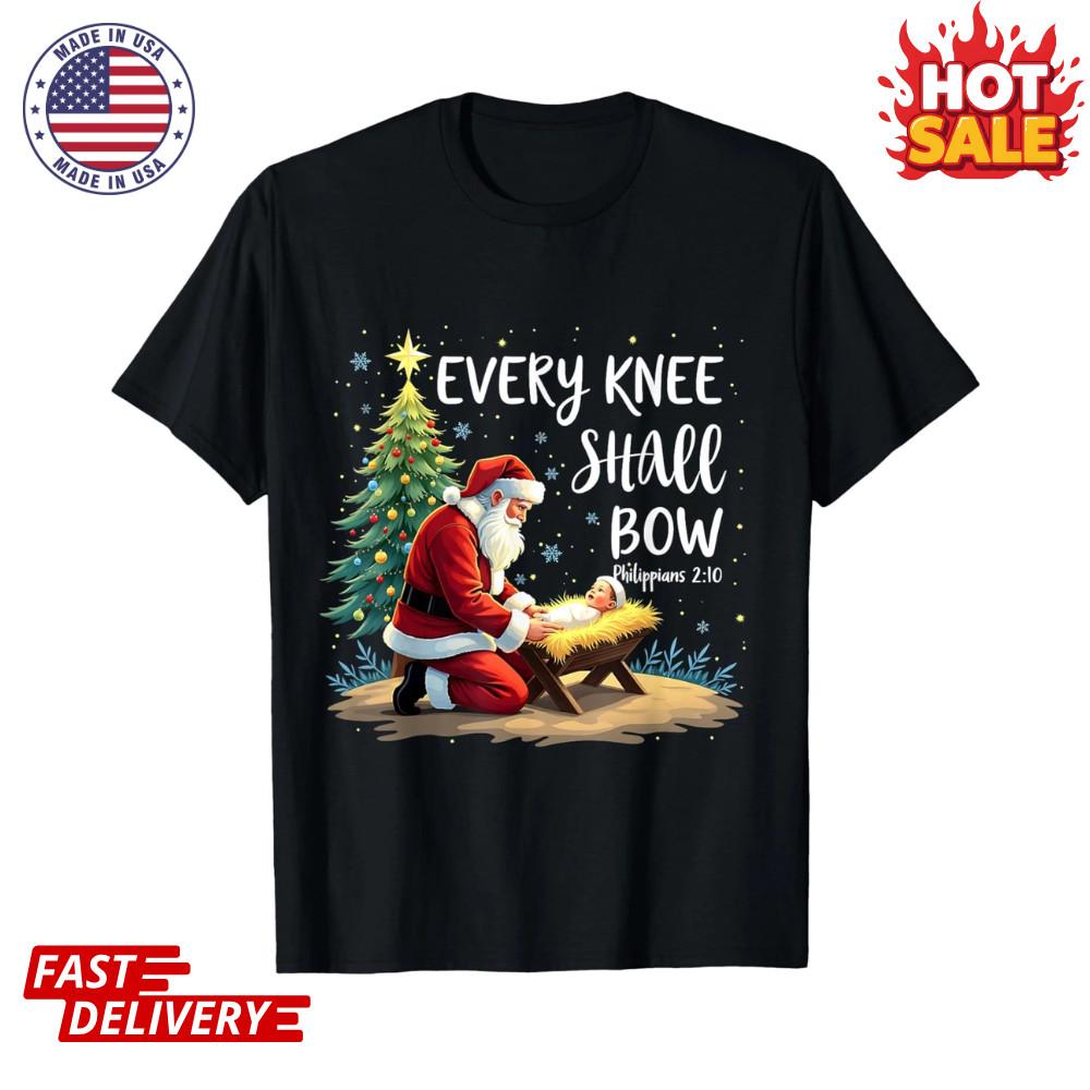 SALE Every Knee Shall Bow Jesus Christian Santa Xmas Christmas Inspired T-Shirt XL