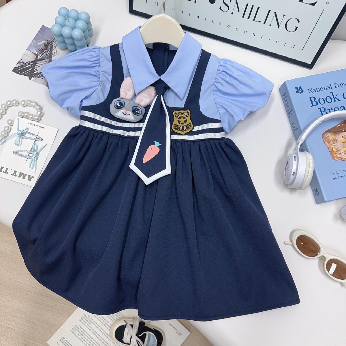 

Девичье преппи платье с коротким рукавом Джуди Хопс, полицейский, с галстуком Size 100