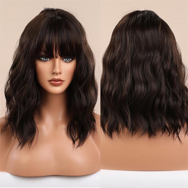 Synthetic Long Wave Wig with Bangs Natural Hair Wig for Women Highlight Wig Daily Cosplay Halloween Party Use