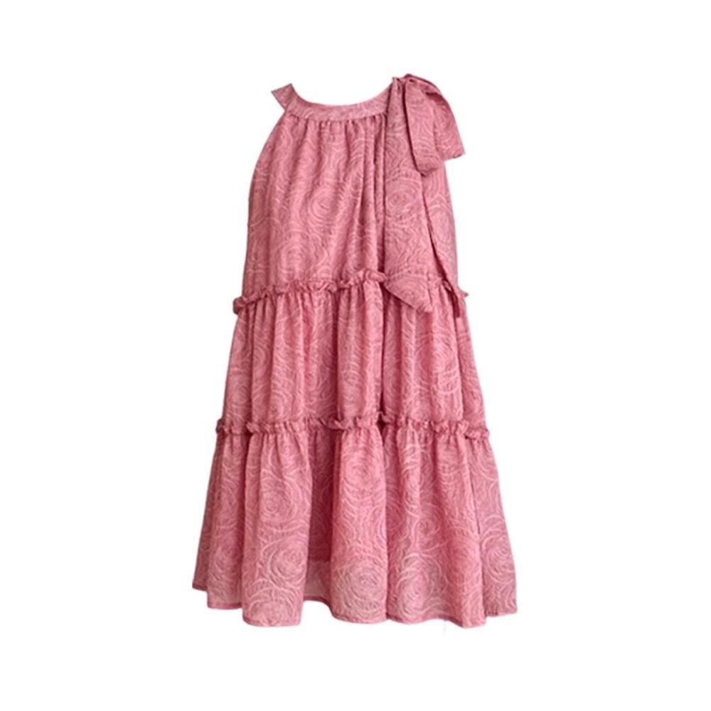 Damska Letnia Sukienka Mini Halter z Kokardą - Nowa Nisza, Mały Rozmiar, Luźny Krój, Bez Rękawów