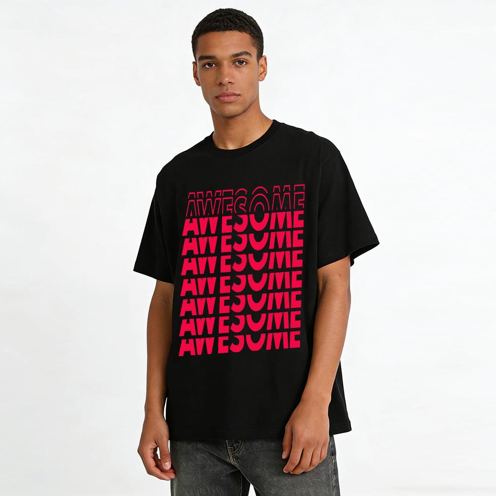 Trendy Awesome Overlapping Letter Print Casual Short Sleeve T-Shirt Pure cotton T-shirt