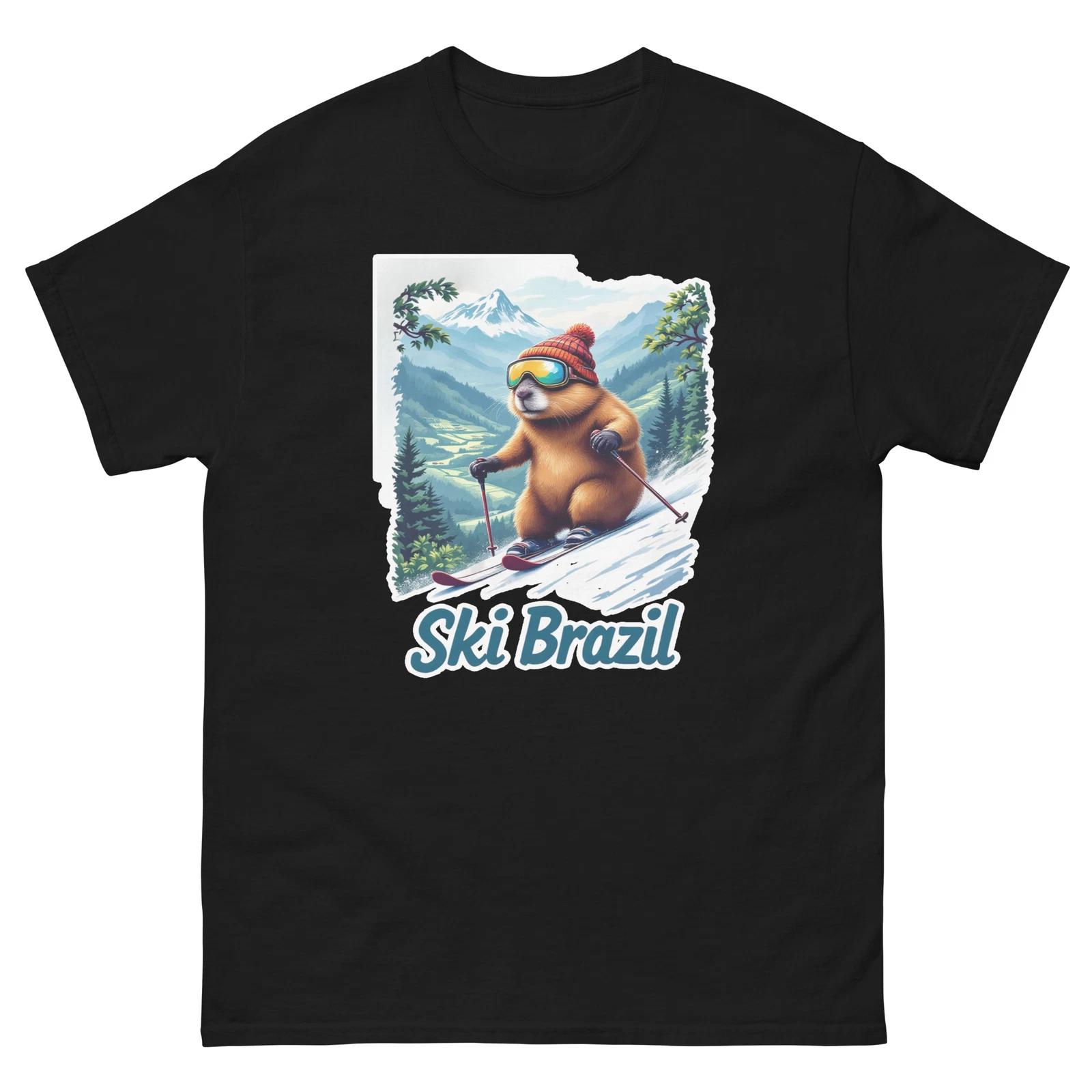 Ski Brazil Capybara Cute Animal Skiing T-Shirt L