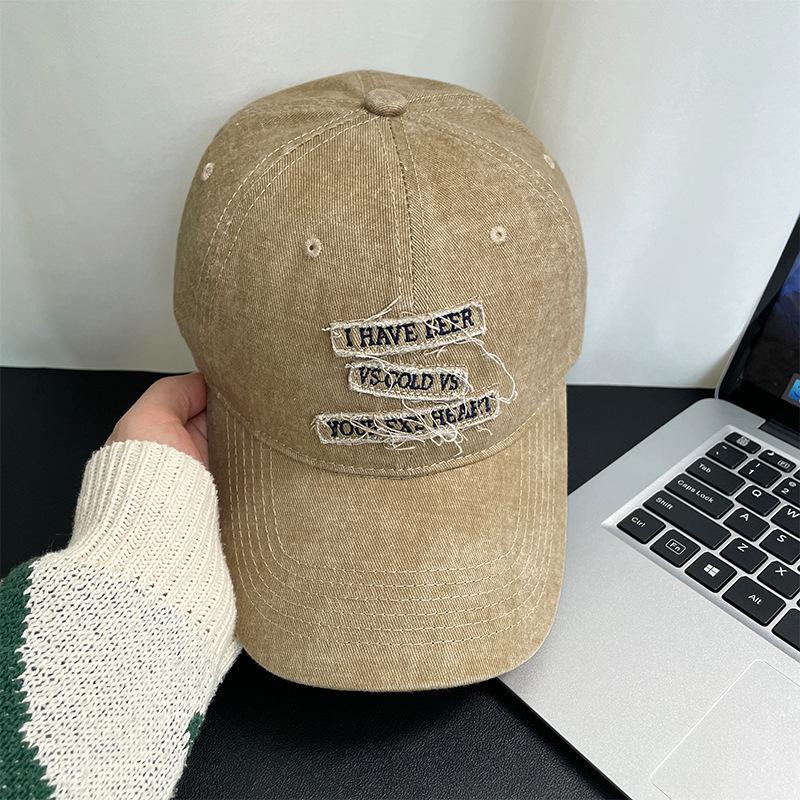 Retro baseball cap women's spring and summer old big head circumference washed face small versatile letter embroidered cap