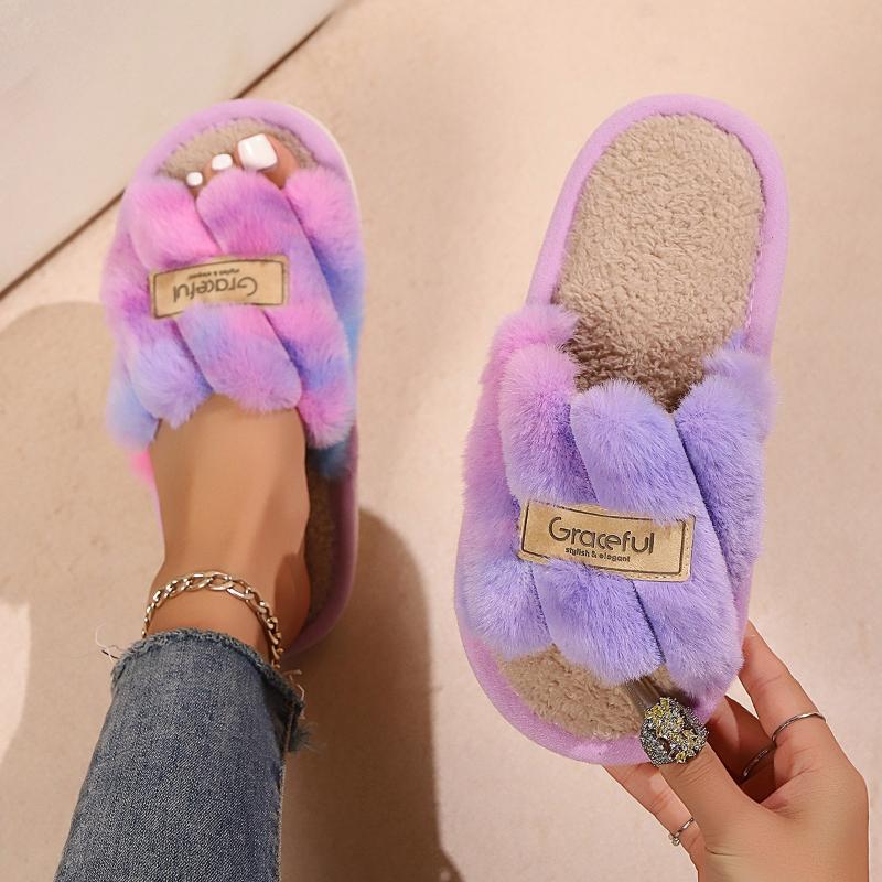 Fluffy Slippers Women's Outer Wear Non-slip Indoor Thick-soled Home Home Furry Confinement Cotton Slippers