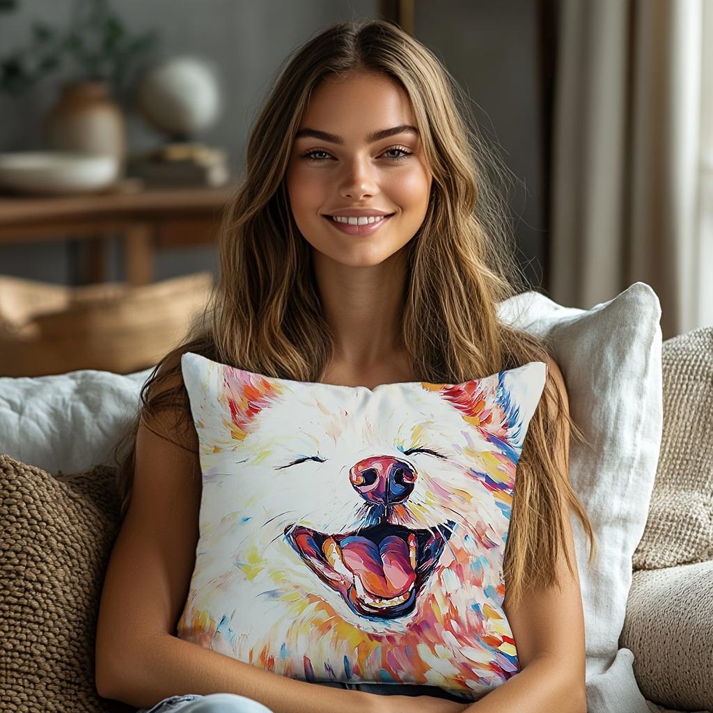 Colorful Pop Art Dog Throw Pillow Covers, Vibrant Oil Painting Dog Print Cushion Cases, Pet Lover Home Decor Bedroom Living Room