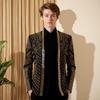 Mens Casual Collarless Jacket with Rhinestone Details