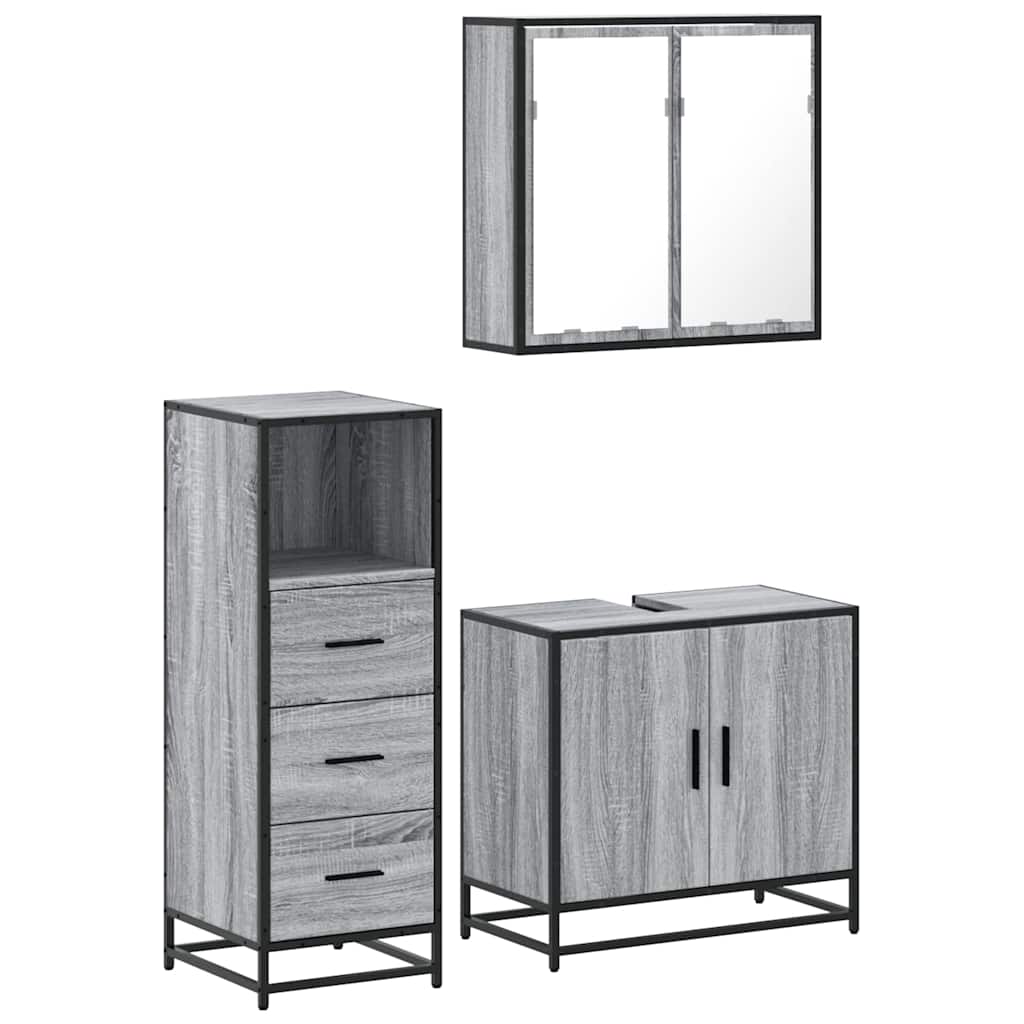 3 piece bathroom furniture set gray Sonoma particle board