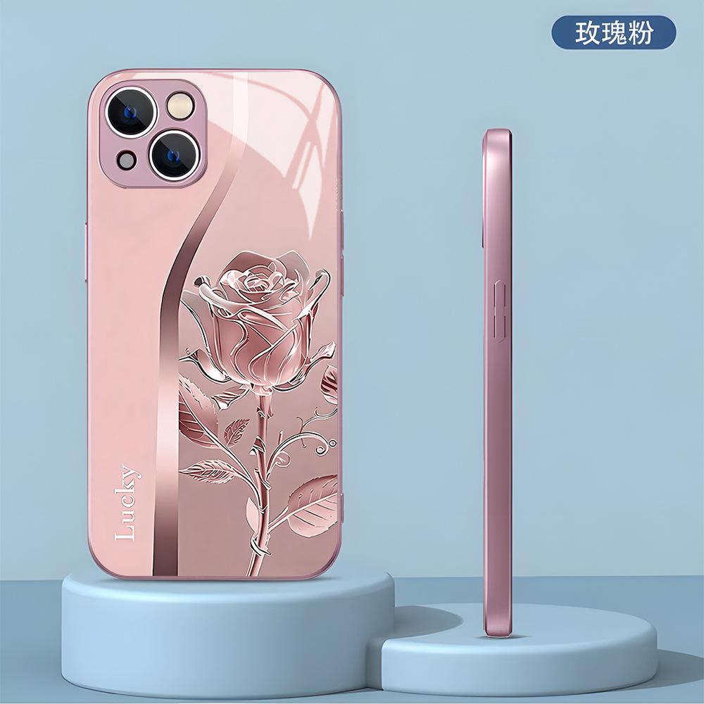 Japanese and Korean Style Metal Rose Tempered Glass Apple 16 Summer Mobile Phone Case Production Protective Case