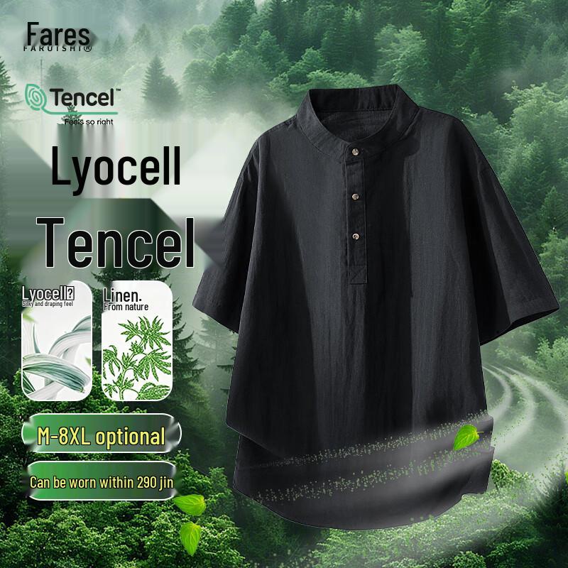 

FARUISHI Men s Tencel Linen Henley Short Sleeve T-Shirt 6XL